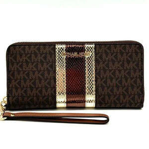 Michael Kors Large Continental Wallet Wristlet Brown Multi